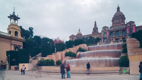 Barcelona-Nacional-real-Palacio-panorama-4-K-lapso-de-tiempo-de-España