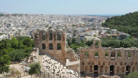 Amphitheatre-in-Acropolis-with-Athens-city-view,-Greece