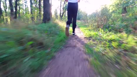 Hijo-adolescente-delgado-está-corriendo-en-senderos-y-senderos-en-el-bosque.-El-chico-está-entrenado-para-correr-bien.-Deportes-en-la-naturaleza.