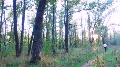 Slim-teenager-boy-is-running-on-paths-and-trails-in-the-forest.-Boy-is-trained-good-running.-Sports-in-nature.