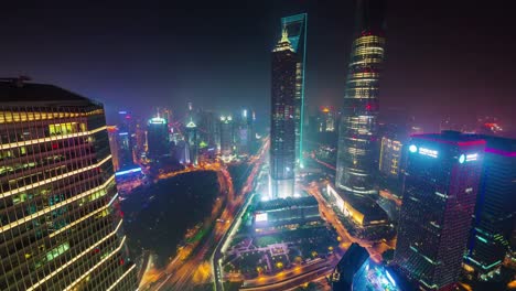 shanghai-China-Nacht-Beleuchtung-Verkehr-Straße-Stadtbild-Dach-Top-Panorama-4k-Zeitraffer