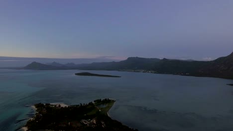 Aerial-panoramic-view-of-ocean-and-Mauritius-coastline-with-mountains