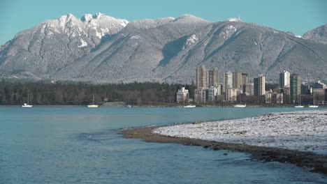 Strand-Winter-Schnee,-Kitsilano,-Vancouver-4K-UHD