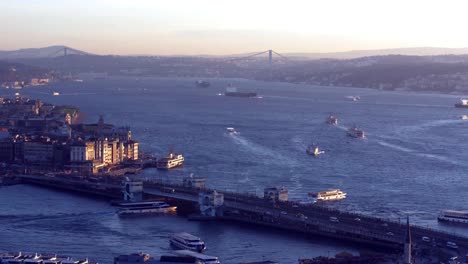 Aerial-view-of-Istanbul-and-Galata-Bridge,-Turkey