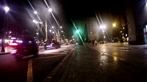 Crowded-street-at-the-heart-of-Barcelona,-Spain-at-night-time