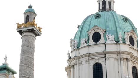 close-up-on-the-facade-of-the-Karlsplatz-church,-Vienna-Austria
