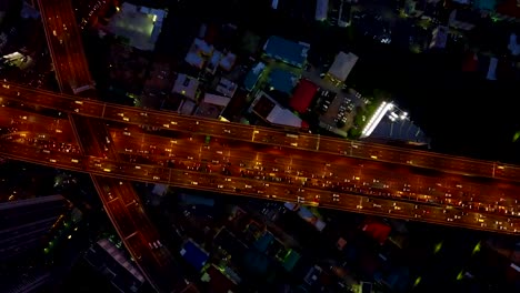 look-down-to-traffic-in-highway-at-night,-4k-video