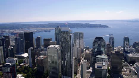 Downtown-Seattle-Skyline-Cityascape-Helicopter-Aerial