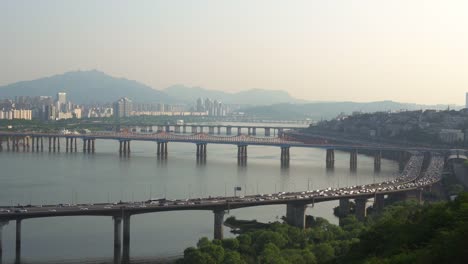 Luftbild-Skyline-der-Stadt-Seoul-in-Seoul,-Südkorea