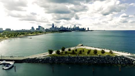 Dramatic-Chicago-Skyline-and-Lake-Michigan-flyover
