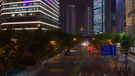 Nacht-erleuchtet-Stadtverkehrs-Straße-Panorama-4k-China-shanghai