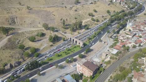 Izmir-view,--traffic-aerial-shot,-aqueducts