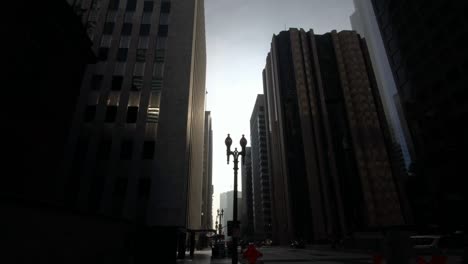 Moving-dolly-shot-of-historic-skyscrapers-in-downtown-Los-Angeles