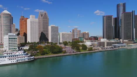 Detroit-Michigan-Stadtansicht-Luftaufnahme-USA