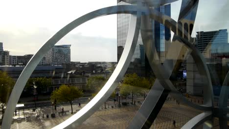 Centenario-Square,-Birmingham,-timelapse-vista-panorámica.