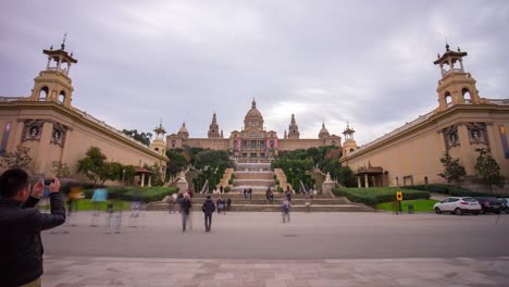 barcelona-day-light-national-royal-palace-panorama-4k-time-lapse