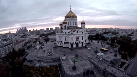 Aerial-shot-of-grand-building-of-Cathedral-of-Christ-the-Saviour.-Famous-Orthodox-Christian-church-and-Moscow-view.-Russia.