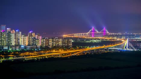 Zeitraffer-von-Incheon-Brücke-in-Südkorea