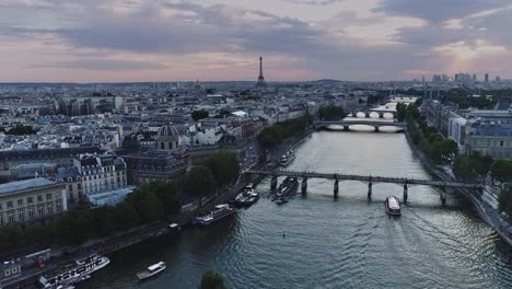 Paris-aerial-Seine-river-sunset-France