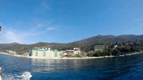 Russian-St.-Pantaleon-Orthodox-monastery-at-Mount-Athos,-Agion-Oros-(Holy-Mountain),-Chalkidiki,-Greece