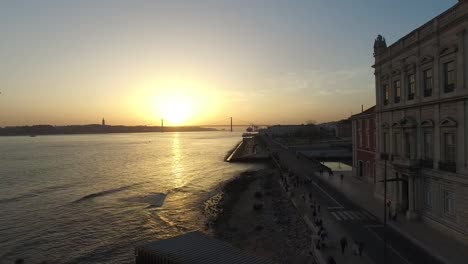 Aerial-View-of-Lisbon-on-Sunset,-Portugal