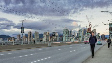 Vancouver,-Kanada,-Timelapse---die-Stadt-bei-Sonnenuntergang