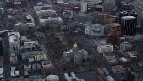 Aerial-orbit-of-Colorado-State-Capitol-Building-and-Denver-City-and-County-Building