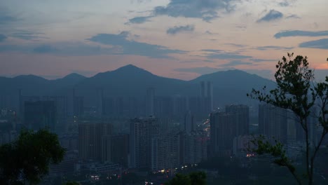 sunset-time-illuminated-zhuhai-cityscape-park-top-panorama-4k-china