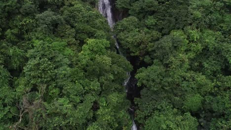 Aerial-View-of-Waterfall-in-the-Tropical-Rainforest-Mountains