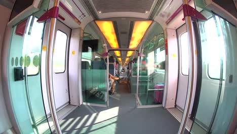 Inside-the-high-speed-train-while-it’s-running-in-Kuala-Lumpur,-Malaysia.