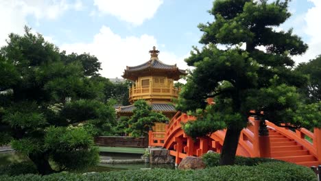 gimbal-shot-walking-towards-the-bridge-and-pavilion-in-nan-lian-gardens