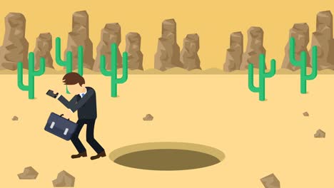 Business-man-jump-over-the-hole.-Background-of-desert.-Risk-concept.-Loop-illustration-in-flat-style.