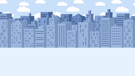 Business-woman-jump-over-the-hole.-Background-of-buildings.-Risk-concept.-Loop-illustration-in-flat-style.