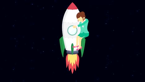 Business-woman-flying-on-rocket-through-the-space.-Leap-concept.-Loop-illustration-in-flat-style.