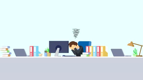 Business-man-is-working.-Be-troubled.-Business-emotion-concept.-Loop-illustration-in-flat-style.