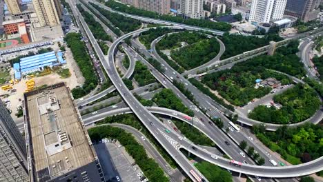 T/L-AERIAL-Shot-of-traffic-moving-on-overpasses/Xi'an,China.