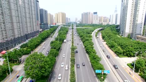 AERIAL-Shot-of-traffic-moving-on-overpasses/Xi'an,China.