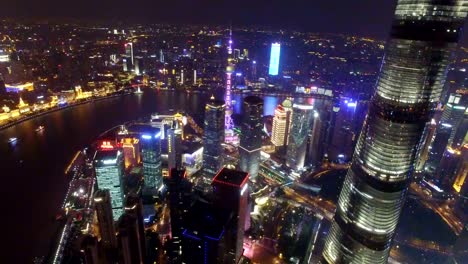 AERIAL-shot-of-Shanghai-cityscape-and-skyline-at-night/Shanghai,China