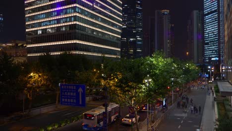 night-illuminated-shanghai-downtown-traffic-street-crowded-panorama-4k-china