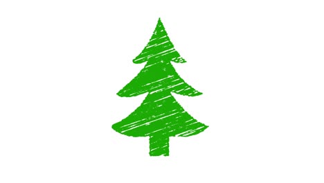 Árbol-de-Navidad-con-tiza-pintado-sobre-fondo-blanco,-animación-dibujados-a-mano,-4-K