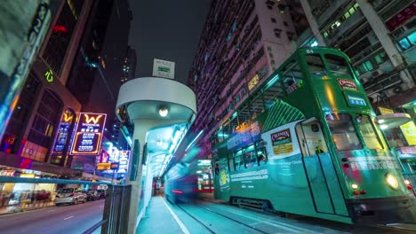 China-Hong-Kong-Nacht-Licht-Straßenbahn-station-4-k-Zeitraffer