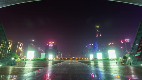 China-noche-luz-shenzhen-ciudad-centro-cívico-caminando-camino-4k-lapso-de-tiempo