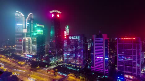 China-color-noche-luz-shenzhen-ciudad-bloque-techo-superior-calle-panorama-4k-lapso-de-tiempo