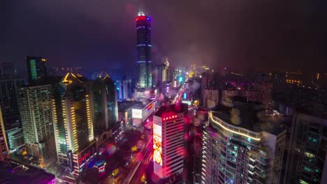 China-noche-luz-techo-shenzhen-ciudad-tráfico-urbano-Calle-panorama-4k-lapso-de-tiempo