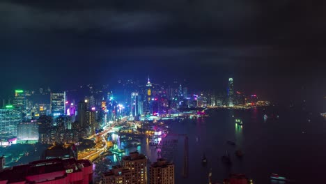 China-Hong-Kong-hohe-Nacht-Licht-Port-Bay-Panorama-4k-Zeitraffer