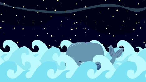 Cartoon-Whale-Swims-In-The-Sea-On-A-Starry-Night-Background