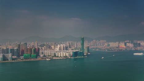 panorama-de-China-día-soleado-alta-azotea-hong-kong-Bahía-4k-lapso-de-tiempo