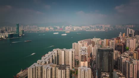 panorama-de-montaña-bahía-ciudad-China-día-soleado-hong-kong-4k-lapso-de-tiempo