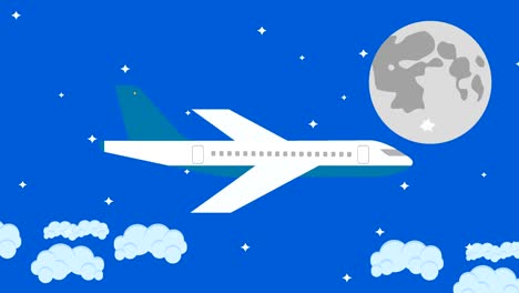 Vektor-Flugzeug-fliegen-In-den-Nachthimmel-mit-Vollmond