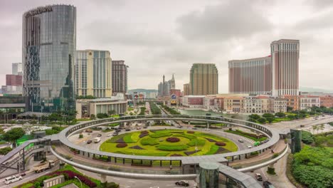 china-cloudy-day-macau-famous-traffic-circle-city-panorama-4k-time-lapse